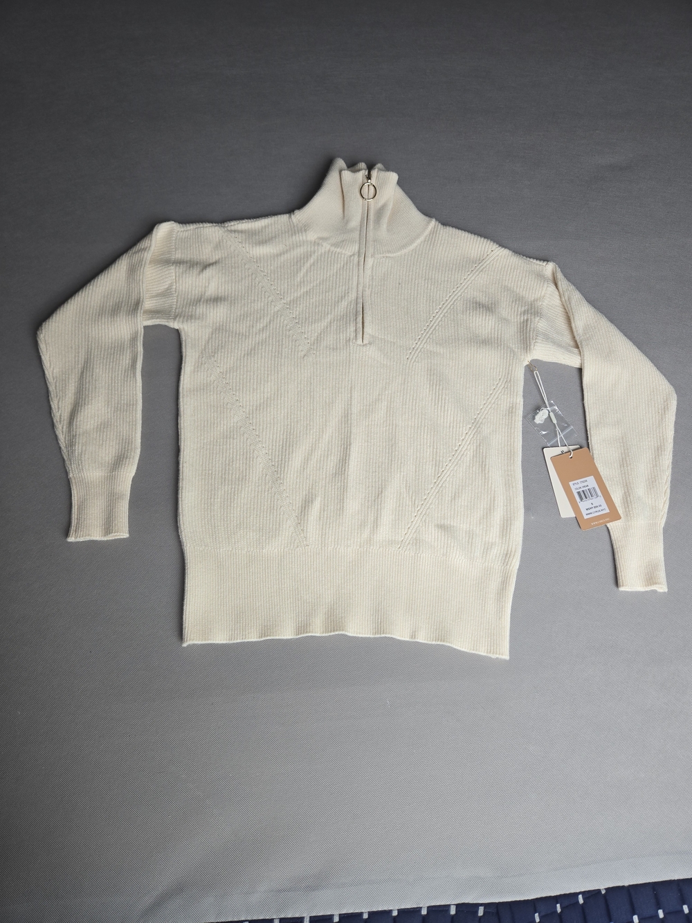Cyrus Women's Quarter Zip Ribbed Knit Sweater - Cream Ivory - Size S - NWT